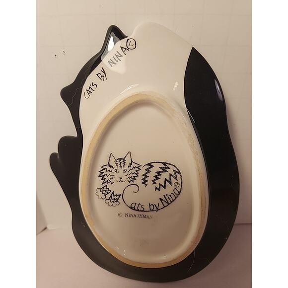 Cats By Nina Trinket Tray Plate Tuxedo Kitten Ceramic 5.75x4 inch - Picture 4 of 5